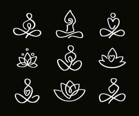 Set of linear yoga icons. Hand drawn abstract minimalist style.