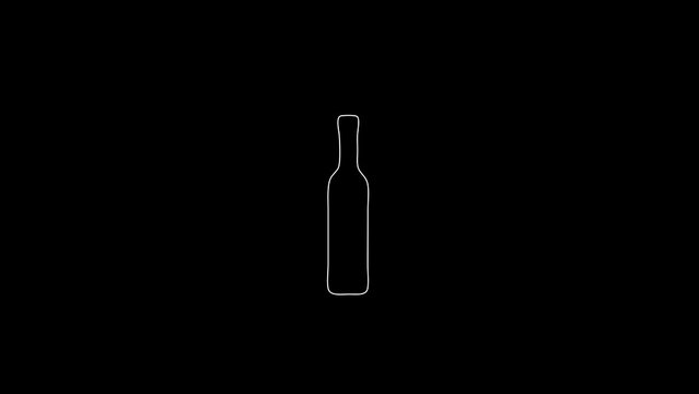 white linear bottle silhouette. the picture appears and disappears on a black background.
