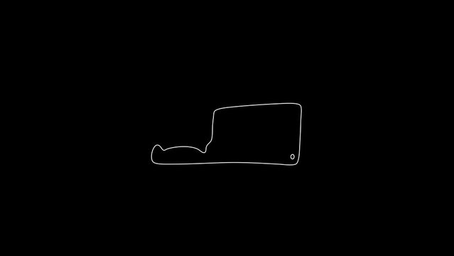 white linear knife silhouette. the picture appears and disappears on a black background.
