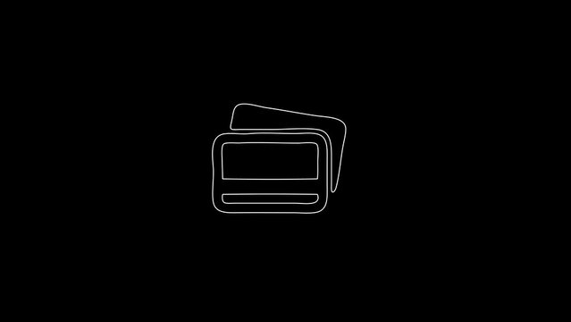 white linear bank card silhouette. the picture appears and disappears on a black background.
