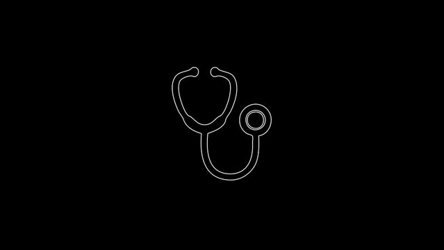 white linear stethoscope silhouette. the picture appears and disappears on a black background.
