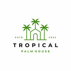 Line art Palm house logo design vector icon illustration