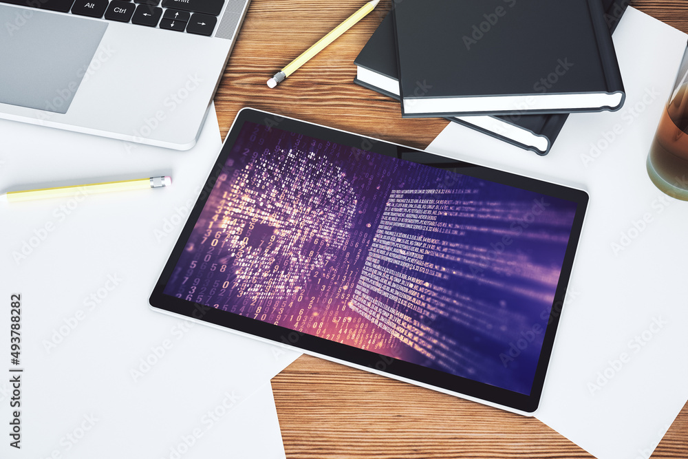 Leinwandbilder creative code skull sketch on modern digital tablet screen, theft of personal data and malware conce