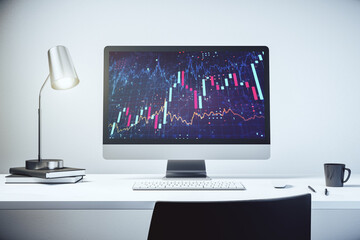 Abstract creative financial graph on modern laptop monitor, forex and investment concept. 3D Rendering