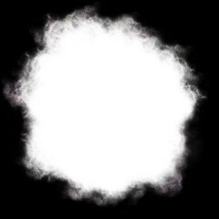 Cloudy white smoke on black background. Square composition.