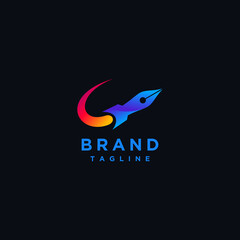 Playful Design Pen with Rocket Launcher. Rocket Logo Template With Pen Symbol On The Tip.