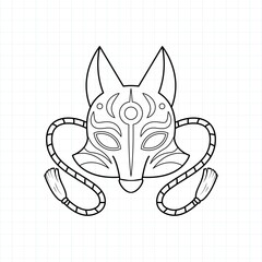 Japanese kitsune mask coloring page, Vector illustration eps.10