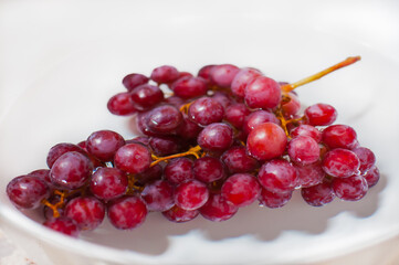 Purple grapes immersed in water.