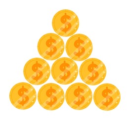 Ponzi concept with pyramid of coins, financial fraud. Vector illustration in cartoon style