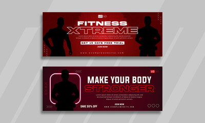 Fitness extreme stylish red facebook cover web promotional template design - obrazy, fototapety, plakaty