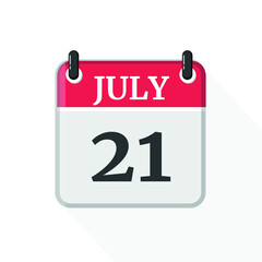 Fototapeta premium July 21. Calendar on white background.