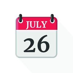 July 26. Calendar on white background.