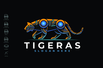 Brand New Design Futuristic and Modern Tiger Logo in Mecha, Robotic, Geometric Design Style