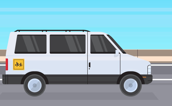 School van and school pupil transportation concept flat vector illustration.
