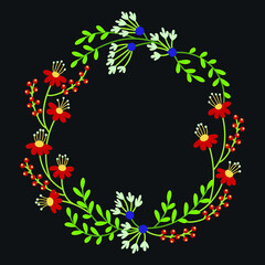 Flower Wreath Beautiful Frame with green leaf and red flowers