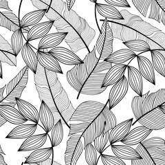 Original seamless tropical pattern with bright plants and leaves on a white background. Jungle leaf seamless vector floral pattern background. Exotic jungle wallpaper.