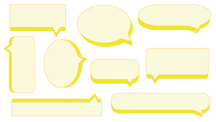 Obraz premium set of blank yellow speech bubble, conversation box, chat box, speak balloon, thinking balloon, border frame on white background