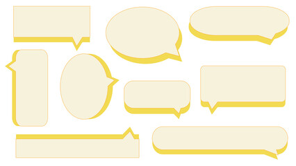 Obraz premium set of blank yellow speech bubble, conversation box, chat box, speak balloon, thinking balloon, border frame on white background
