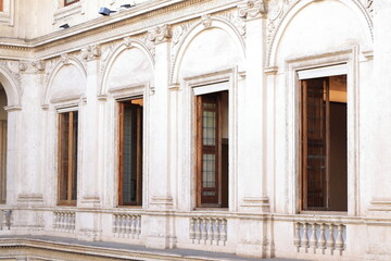 Obraz premium Palazzo Altemps Exterior Detail with Windows and Balustrades in Rome, Italy