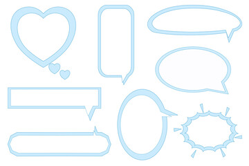 set of the blank blue speech bubble, conversation box, chatbox, frame talk, speak balloon, thought bubble, text bubble