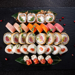 sushi on the black background
