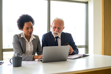 Fototapeta premium manager presenting the company results with the company owner