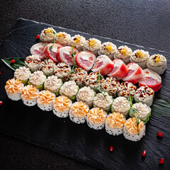 sushi on the black background