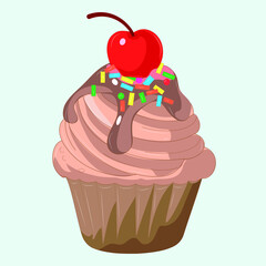 Cake with coffee custard, sweet powder and cherry