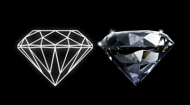 Dazzling diamond and Diamonds in a flat style on black background