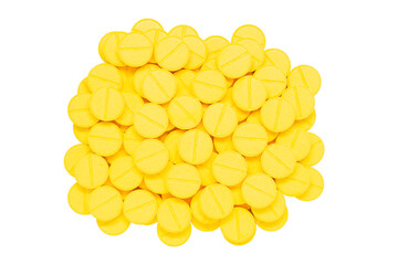 Yellow pills isolated on white.