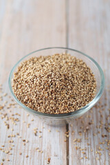 Sesame seeds in a small glass bowl