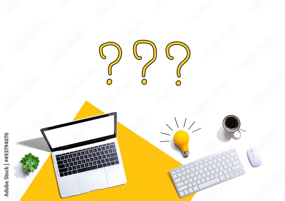 Aufkleber question marks with computers and a light bulb