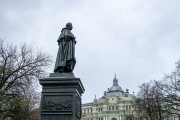 Odessa, Ukraine - December 19, 2020: Monument to the governor of New Russia Prince Mikhail Vorontsov