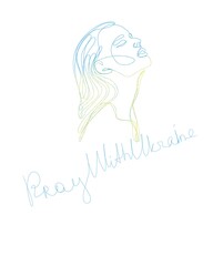 Line Art portrait of a girl in yellow-blue color, let's pray for Ukraine. Social media banner, message, agenda, breaking news