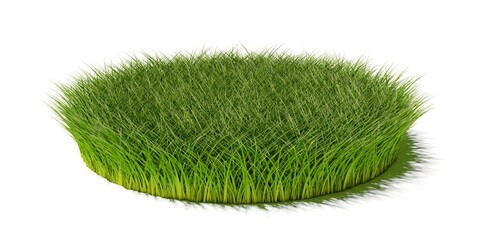 Round circle patch or island of long green grass isolated on white background, spring or eco concept template element