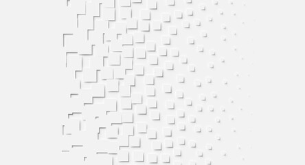 Fototapeta premium Random scaled and positioned white cube boxes block background wallpaper banner with copy space