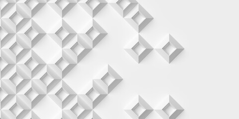 Inset white pyramid cube boxes block diagonal rotated background wallpaper banner fall off checker layout with copy space