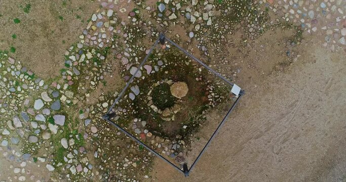 Aerial view of an old stone castle ruins in Koknese, Latvia. Located on a peninsula near the Daugava river and Perse river.