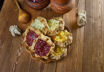 Karelian pasty with apples and apricot - traditional pasties usually had a rye crust, but the North Karelian and Ladoga Karelian