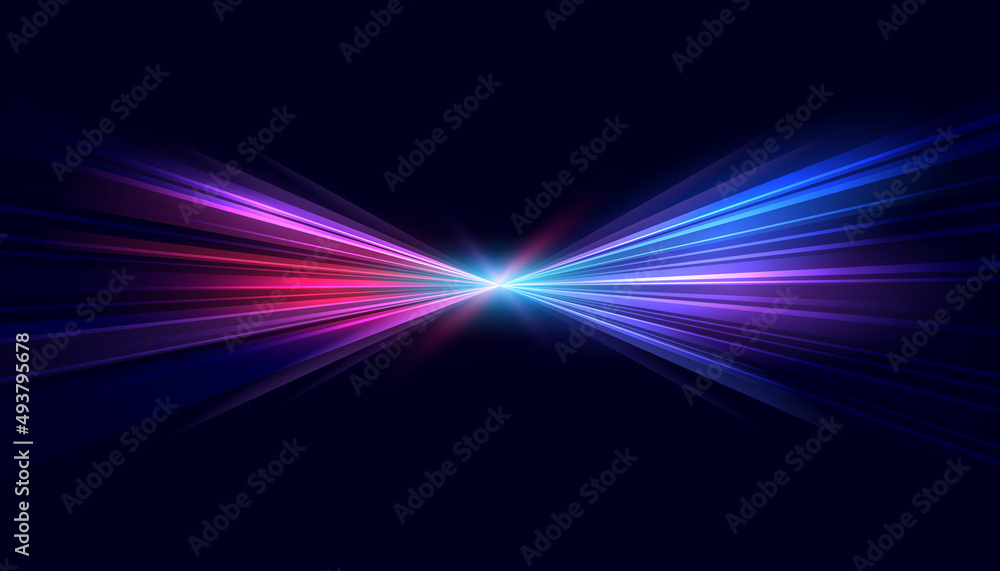 Aufkleber Modern abstract high-speed movement. Dynamic motion light trails with motion blur effect on dark background. Futuristic, technology pattern for banner or poster design.