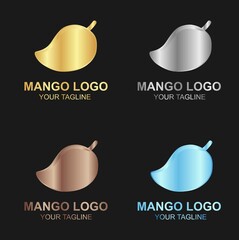 Vector set of luxury gold mango logo on black background, and also in color, silver, bronze and diamond