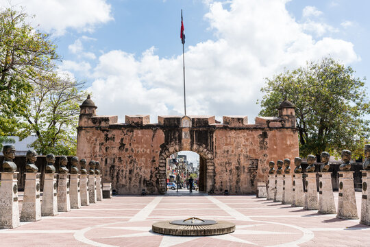 Dramatic image inside park Independencia in the colonial district of Santo Domingo, Dominican Republic, with monuments to the political heroes.