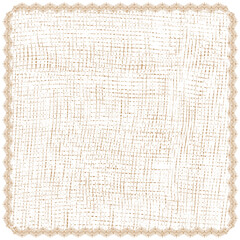 Fototapeta premium Square serviette, napkin, coverlet, rug, mat with grunge striped weave pattern and decorative wavy fringe in white, brown, beige colors isolated on white