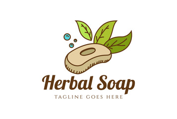 Vintage Rustic Leaf with Soap for Beauty Herb Skin Care Label Logo Design Vector