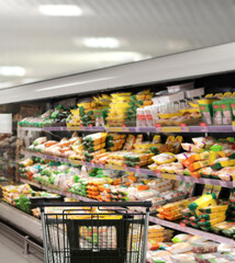 choosing a dairy products at supermarket