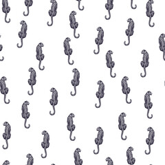 Leopard sit back seamless pattern. Vintage wildlife animals background.