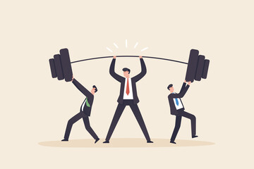 Team working together to win business success. Helping to reach goal as teamwork power with partners.