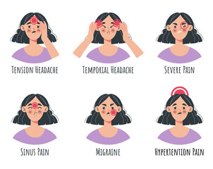 Types head aches design element illustration set