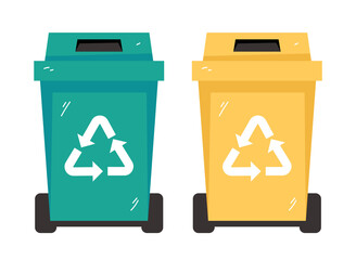 Garbage green yellow trash bin can isolated design element set