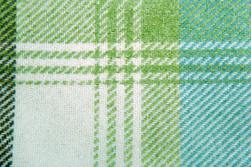 closeup of the  checkered green and blue tabric texture